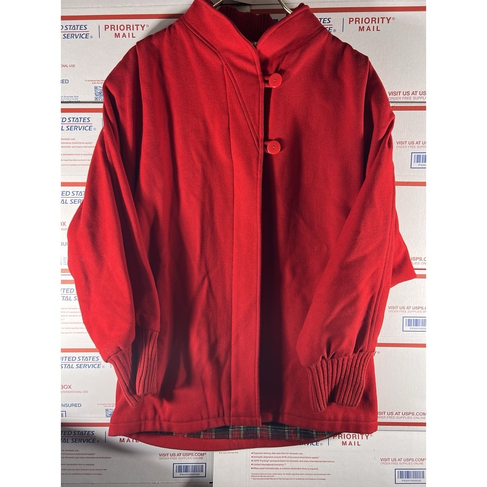 Vintage Michelle‎ Stuart  Womens Coat Size 7/8 Red Winter Knit Ribbed Cuffs Wool